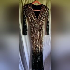 Stunning Black and Gold Sequin Long Sleeve Dress